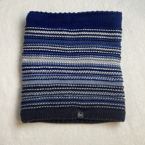 Buff Neck warmer Scarf  knitted sweater outer fleece inner Primaloft Navy Blue - Picture 1 of 6